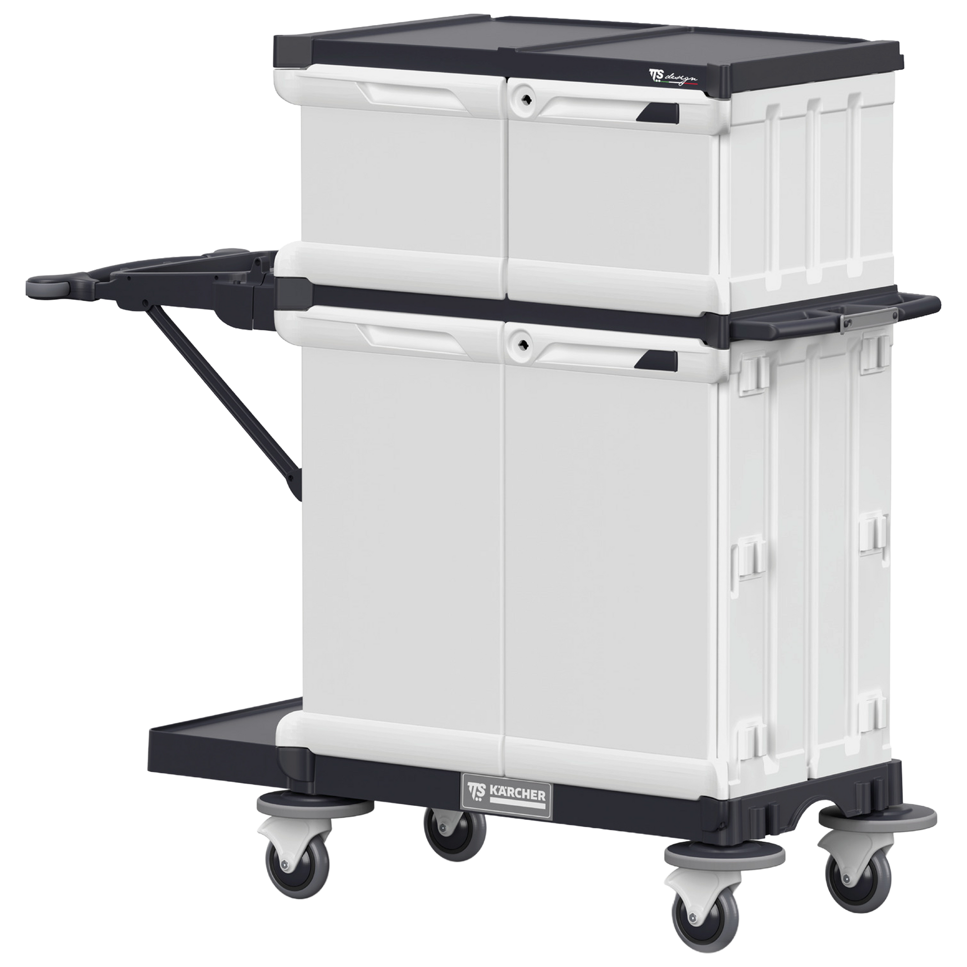 Carro de servicio hotelero Trolley Hotel Premium II fabricado en polipropileno con soporte de bolsa de 120 litros.