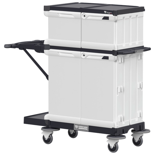 Carro de servicio hotelero Trolley Hotel Premium II fabricado en polipropileno con soporte de bolsa de 120 litros.