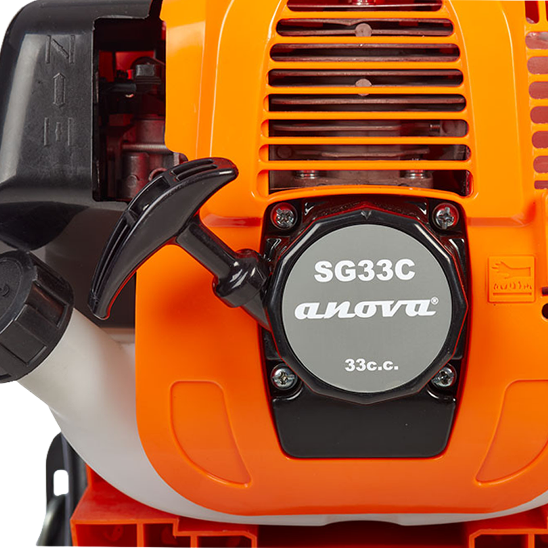 Detalle del motor de 2 tiempos y sistema de arranque del soplador Anova.