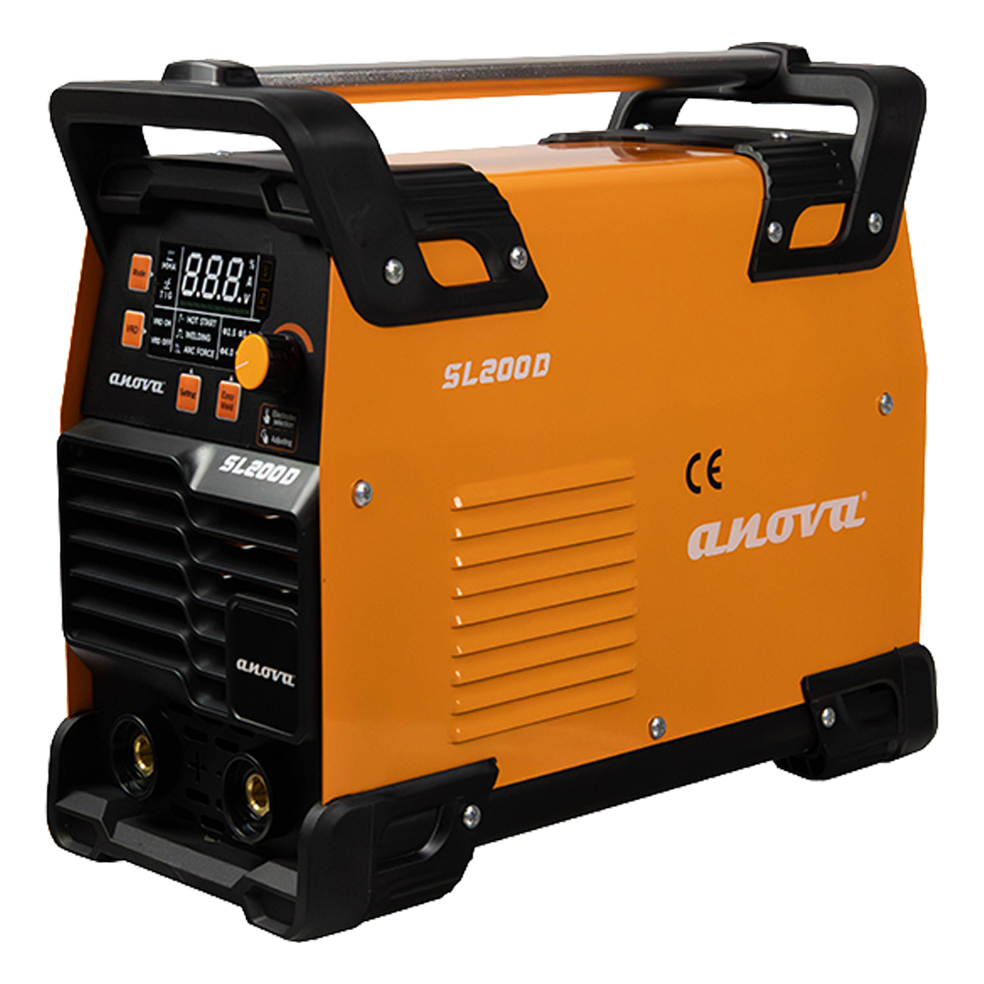 Soldador portátil inverter Anova SL200D 200A ref 8435673755490 con accesorios.