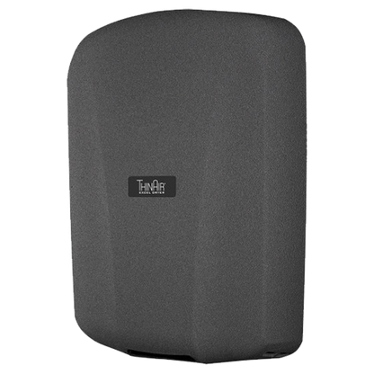 Secamanos ThinAir TA-GR de alta velocidad con cubierta metálica acabado grafito, perfil ultradelgado de 10 cm, ideal para baños públicos y espacios de alto tráfico.