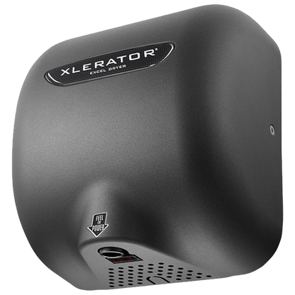 Secamanos XLERATOR XL-GR de alta velocidad con cubierta metálica acabado grafito, diseño antivandálico y sin contacto, ideal para baños públicos y espacios de alto tráfico.